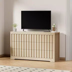 Rangement de chambre Acekool, commode large en bois avec tiroirs, organisateur de placard moderne cannelé pour vêtements, chêne naturel