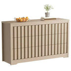 Rangement de chambre Acekool, commode large en bois avec tiroirs, organisateur de placard moderne cannelé pour vêtements, chêne naturel