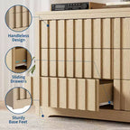 Rangement de chambre Acekool, commode large en bois avec tiroirs, organisateur de placard moderne cannelé pour vêtements, chêne naturel