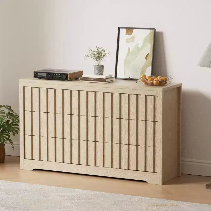 Rangement de chambre Acekool, commode large en bois avec tiroirs, organisateur de placard moderne cannelé pour vêtements, chêne naturel