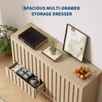Rangement de chambre Acekool, commode large en bois avec tiroirs, organisateur de placard moderne cannelé pour vêtements, chêne naturel