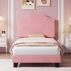 Twin Size Upholstered Bed Frame with Adjustable Headboard - Corduroy Fabric, Wooden Slats, Noise-Free