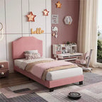 Twin Size Upholstered Bed Frame with Adjustable Headboard - Corduroy Fabric, Wooden Slats, Noise-Free