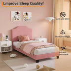 Twin Size Upholstered Bed Frame with Adjustable Headboard - Corduroy Fabric, Wooden Slats, Noise-Free