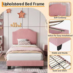 Twin Size Upholstered Bed Frame with Adjustable Headboard - Corduroy Fabric, Wooden Slats, Noise-Free