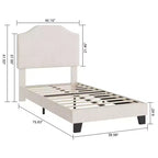 Twin Size Upholstered Bed Frame with Adjustable Headboard - Corduroy Fabric, Wooden Slats, Noise-Free