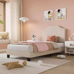 Twin Size Upholstered Bed Frame with Adjustable Headboard - Corduroy Fabric, Wooden Slats, Noise-Free