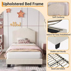Twin Size Upholstered Bed Frame with Adjustable Headboard - Corduroy Fabric, Wooden Slats, Noise-Free