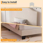 Twin Size Upholstered Bed Frame with Adjustable Headboard - Corduroy Fabric, Wooden Slats, Noise-Free