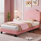 Twin Size Upholstered Bed Frame with Adjustable Headboard - Corduroy Fabric, Wooden Slats, Noise-Free