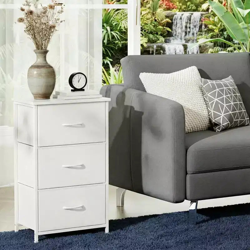 Acekool Commode pour petits espaces, Commode compacte à 3 tiroirs en tissu avec plateau en grain de bois, Organisateur de rangement pour chambre à coucher, placard, entrée, Blanc