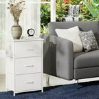 Acekool Commode pour petits espaces, Commode compacte à 3 tiroirs en tissu avec plateau en grain de bois, Organisateur de rangement pour chambre à coucher, placard, entrée, Blanc
