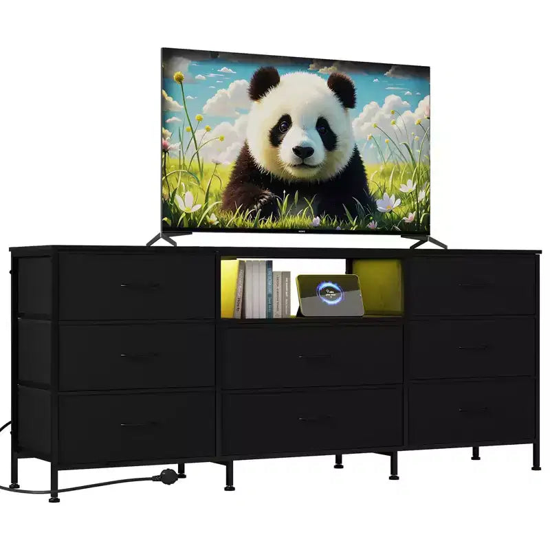 63 LED TV Stand Dresser with 8 Storage Drawers & LED Lighting, Steel Frame for 65-75 TV, Bedroom & Living Room Organizer