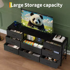 63 LED TV Stand Dresser with 8 Storage Drawers & LED Lighting, Steel Frame for 65-75 TV, Bedroom & Living Room Organizer