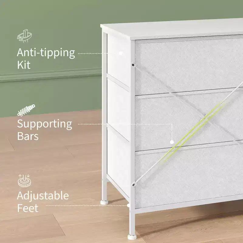 63 LED TV Stand Dresser with 8 Storage Drawers & LED Lighting, Steel Frame for 65-75 TV, Bedroom & Living Room Organizer