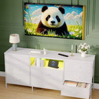 63 LED TV Stand Dresser with 8 Storage Drawers & LED Lighting, Steel Frame for 65-75 TV, Bedroom & Living Room Organizer