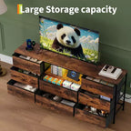 63 LED TV Stand Dresser with 8 Storage Drawers & LED Lighting, Steel Frame for 65-75 TV, Bedroom & Living Room Organizer