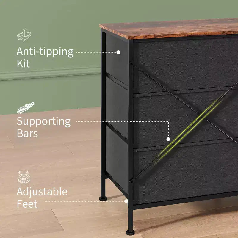 63 LED TV Stand Dresser with 8 Storage Drawers & LED Lighting, Steel Frame for 65-75 TV, Bedroom & Living Room Organizer