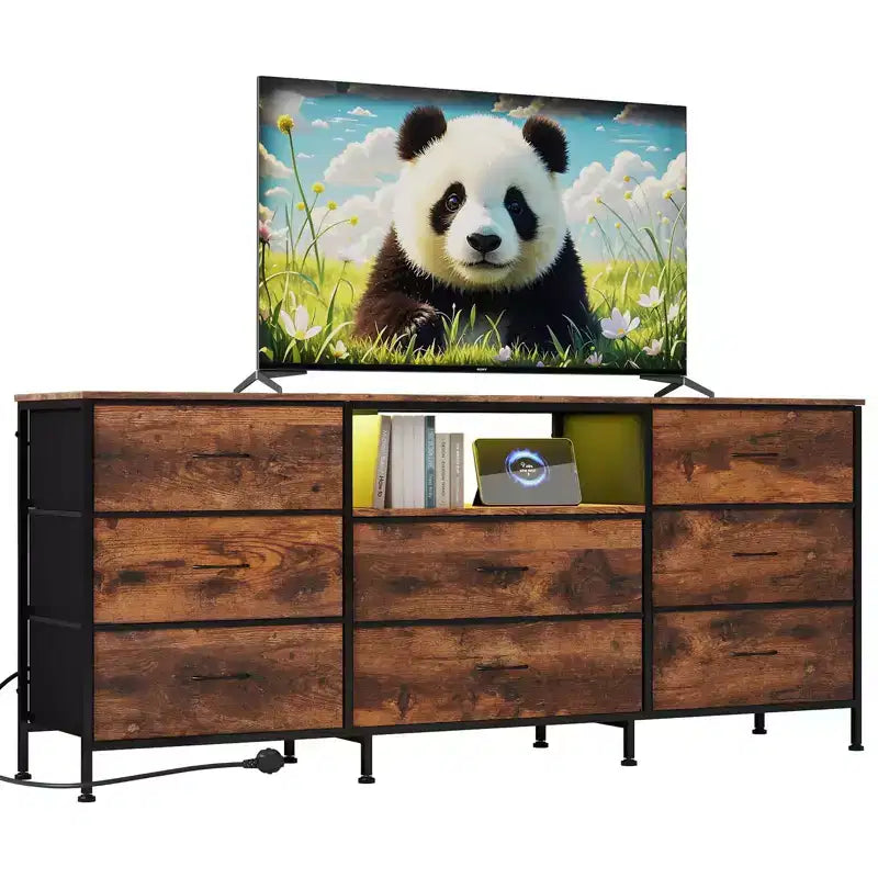 63 LED TV Stand Dresser with 8 Storage Drawers & LED Lighting, Steel Frame for 65-75 TV, Bedroom & Living Room Organizer
