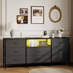 63 LED TV Stand Dresser with 8 Storage Drawers & LED Lighting, Steel Frame for 65-75 TV, Bedroom & Living Room Organizer