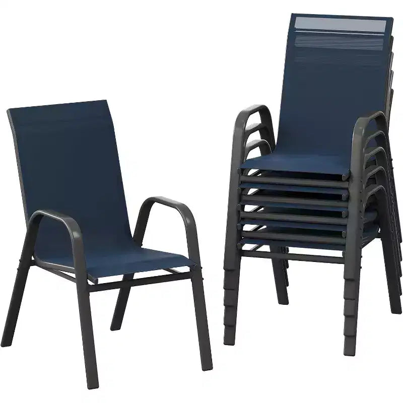 Set of 4 Outdoor Stackable Dining Chairs, Textilene Fabric, All-Weather High-Back Design for Backyard, Poolside, Garden, Balcony, Navy Blue