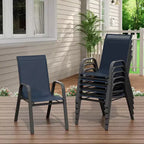 Lot de 4 chaises de salle à manger empilables d'extérieur, en textilène, dossier haut résistant aux intempéries pour jardin, piscine, balcon, bleu marine