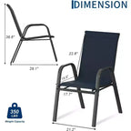 Lot de 4 chaises de salle à manger empilables d'extérieur, en textilène, dossier haut résistant aux intempéries pour jardin, piscine, balcon, bleu marine