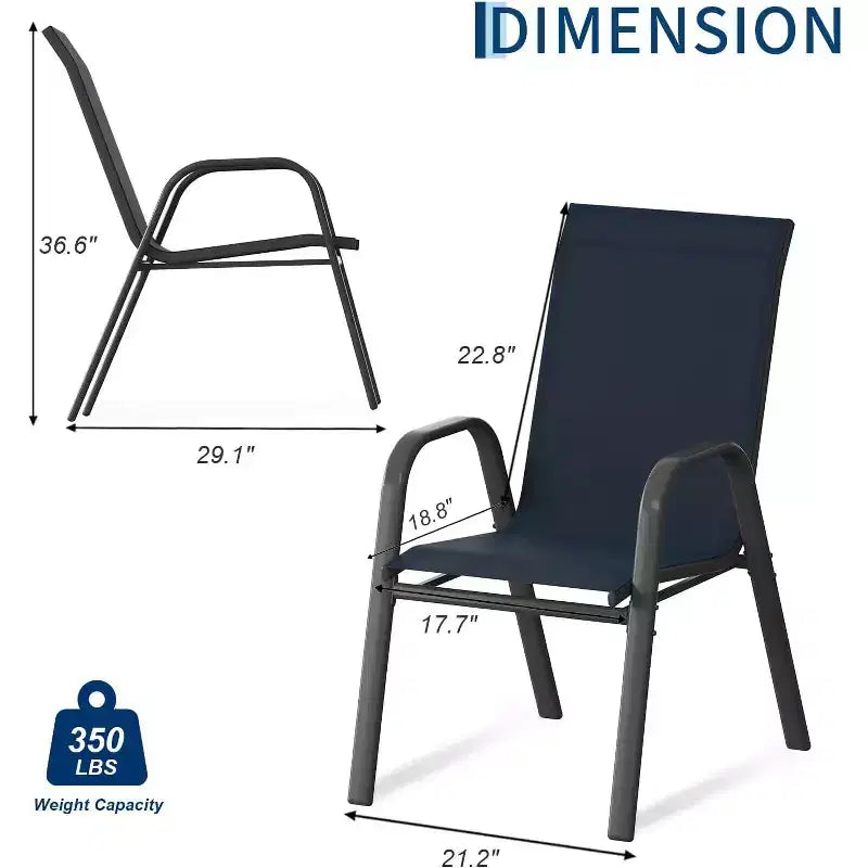 Lot de 4 chaises de salle à manger empilables d'extérieur, en textilène, dossier haut résistant aux intempéries pour jardin, piscine, balcon, bleu marine