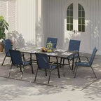 Lot de 4 chaises de salle à manger empilables d'extérieur, en textilène, dossier haut résistant aux intempéries pour jardin, piscine, balcon, bleu marine