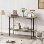 Console 2 plateaux, table d'entrée industrielle 110 cm avec étagère de rangement, table d'appoint en métal derrière le canapé pour salon, couloir et hall d'entrée