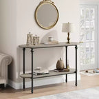 Console 2 plateaux, table d'entrée industrielle 110 cm avec étagère de rangement, table d'appoint en métal derrière le canapé pour salon, couloir et hall d'entrée