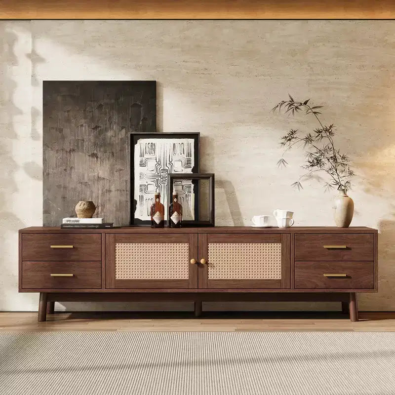 GDFStudio Enzo 70 Modern TV Stand with Rattan Doors and 4 Large Drawers