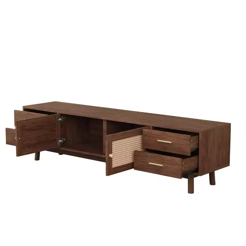 GDFStudio Enzo 70 Modern TV Stand with Rattan Doors and 4 Large Drawers