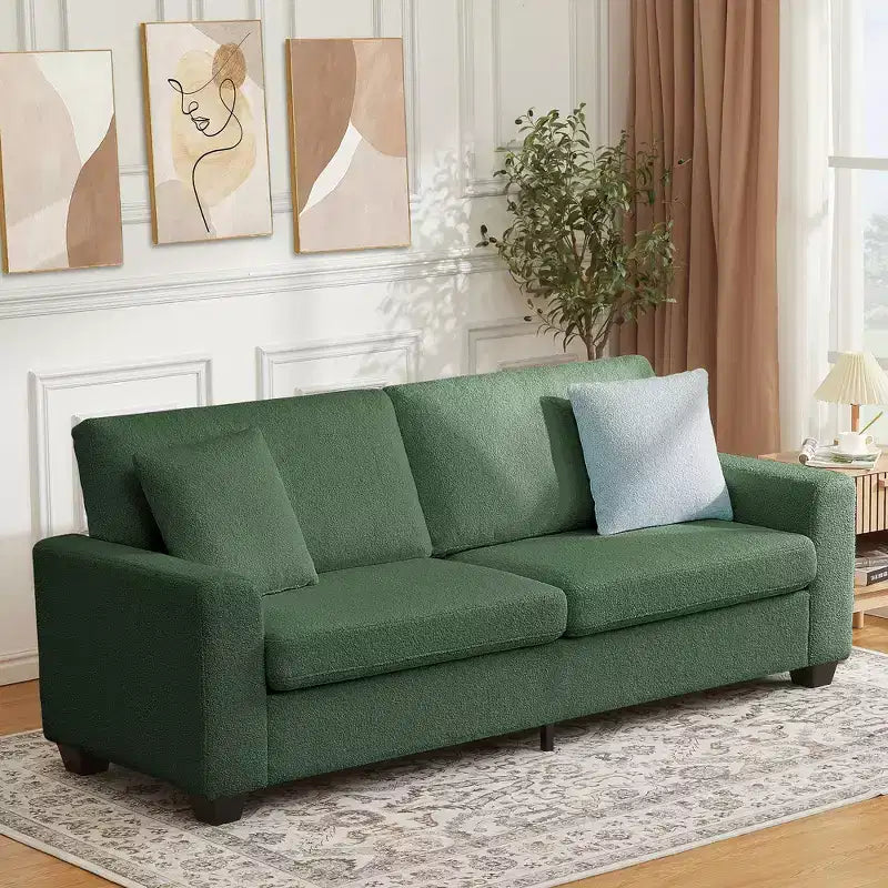 83in Modern 3 Seater Sofa, Deep Seat Teddy Fleece Cloud Couch with Wide Armrests & Removable Washable Cover for Living Room, Bedroom, Apartment
