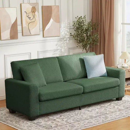 83in Modern 3 Seater Sofa, Deep Seat Teddy Fleece Cloud Couch with Wide Armrests & Removable Washable Cover for Living Room, Bedroom, Apartment