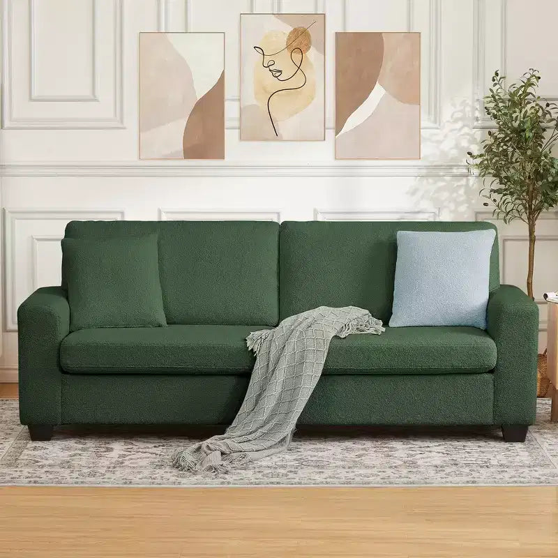 83in Modern 3 Seater Sofa, Deep Seat Teddy Fleece Cloud Couch with Wide Armrests & Removable Washable Cover for Living Room, Bedroom, Apartment