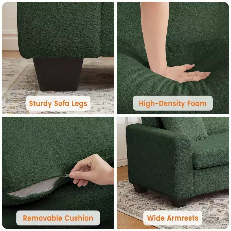 83in Modern 3 Seater Sofa, Deep Seat Teddy Fleece Cloud Couch with Wide Armrests & Removable Washable Cover for Living Room, Bedroom, Apartment