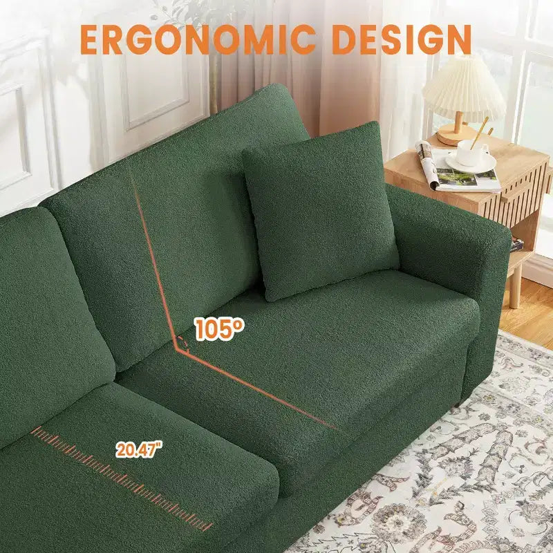 83in Modern 3 Seater Sofa, Deep Seat Teddy Fleece Cloud Couch with Wide Armrests & Removable Washable Cover for Living Room, Bedroom, Apartment