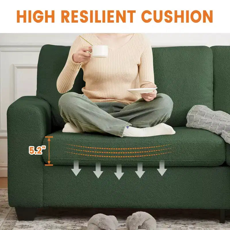 83in Modern 3 Seater Sofa, Deep Seat Teddy Fleece Cloud Couch with Wide Armrests & Removable Washable Cover for Living Room, Bedroom, Apartment