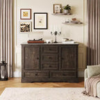 Buffet de ferme 47, buffet de rangement avec 5 tiroirs et 2 portes, buffet de bar à café en bois, table de buffet pour salle à manger