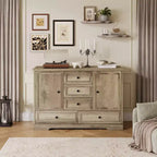 Buffet de ferme 47, buffet de rangement avec 5 tiroirs et 2 portes, buffet de bar à café en bois, table de buffet pour salle à manger