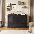 Buffet de ferme 47, buffet de rangement avec 5 tiroirs et 2 portes, buffet de bar à café en bois, table de buffet pour salle à manger