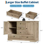 Buffet de ferme 47, buffet de rangement avec 5 tiroirs et 2 portes, buffet de bar à café en bois, table de buffet pour salle à manger