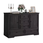 Buffet de ferme 47, buffet de rangement avec 5 tiroirs et 2 portes, buffet de bar à café en bois, table de buffet pour salle à manger