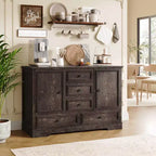 Buffet de ferme 47, buffet de rangement avec 5 tiroirs et 2 portes, buffet de bar à café en bois, table de buffet pour salle à manger
