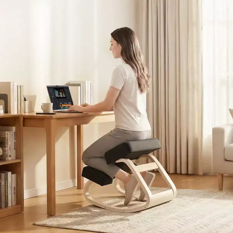 VEVOR Chaise Ergonomique à Genoux, Chaise à Genoux Posture en Bois avec Coussins en Mousse Épaisse et Cadre en Bois Massif, Hauteur Réglable, Noir
