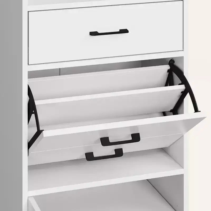 Meuble à chaussures 5-en-1 avec tiroir basculant, rangement à chaussures d'entrée avec panneau perforé, étagère réglable, meuble d'entrée en bois