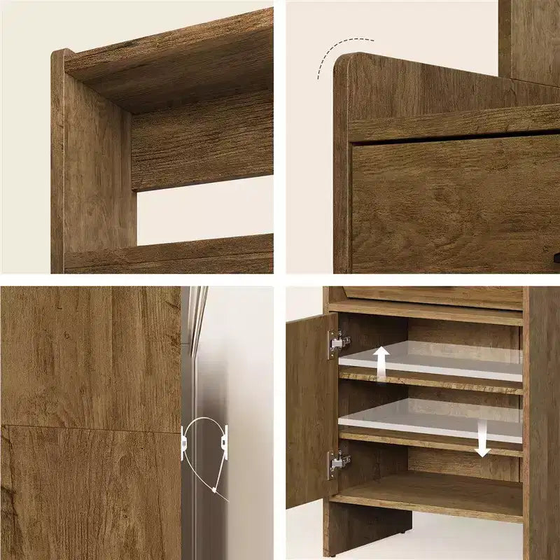 Meuble à chaussures 5-en-1 avec tiroir basculant, rangement à chaussures d'entrée avec panneau perforé, étagère réglable, meuble d'entrée en bois