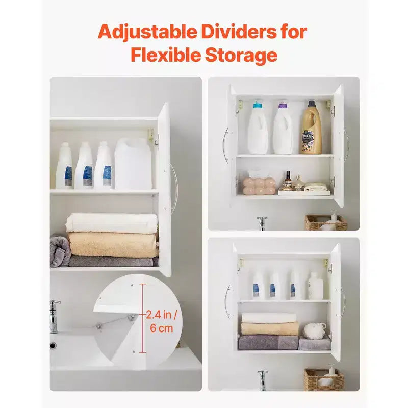 Meuble haut de buanderie VEVOR, meuble haut mural à 2 niveaux avec étagère réglable, meuble de rangement avec 2 portes, blanc