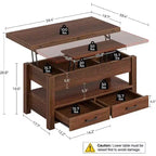 Lift-Top Coffee Table with Adjustable Height  Modern Wooden Center Table with 2 Storage Drawers & Hidden Compartment  Walnut Brown or Black